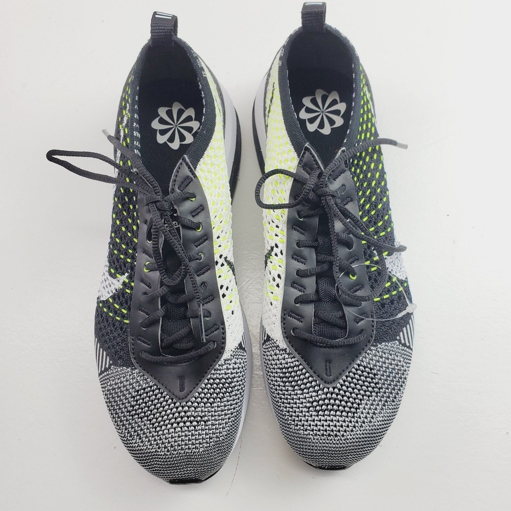Nike Flyknit Racer Black White Volt Road Shoes Women Sz 7.5 Running Sneaker